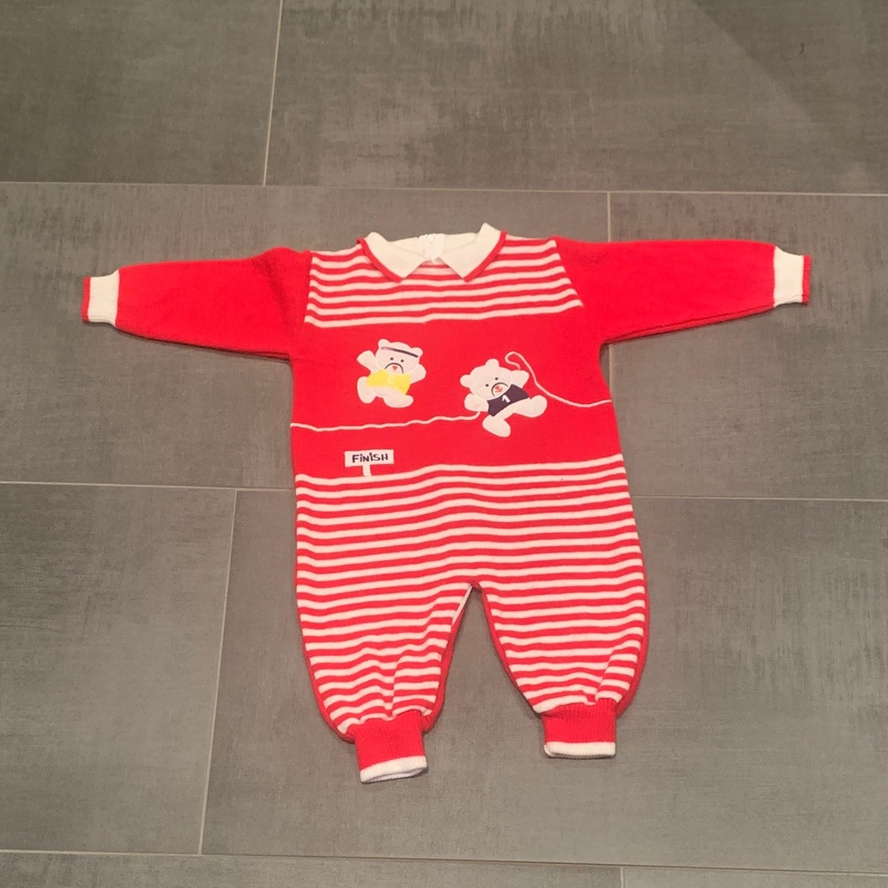 Red and White Striped Kids One Piece